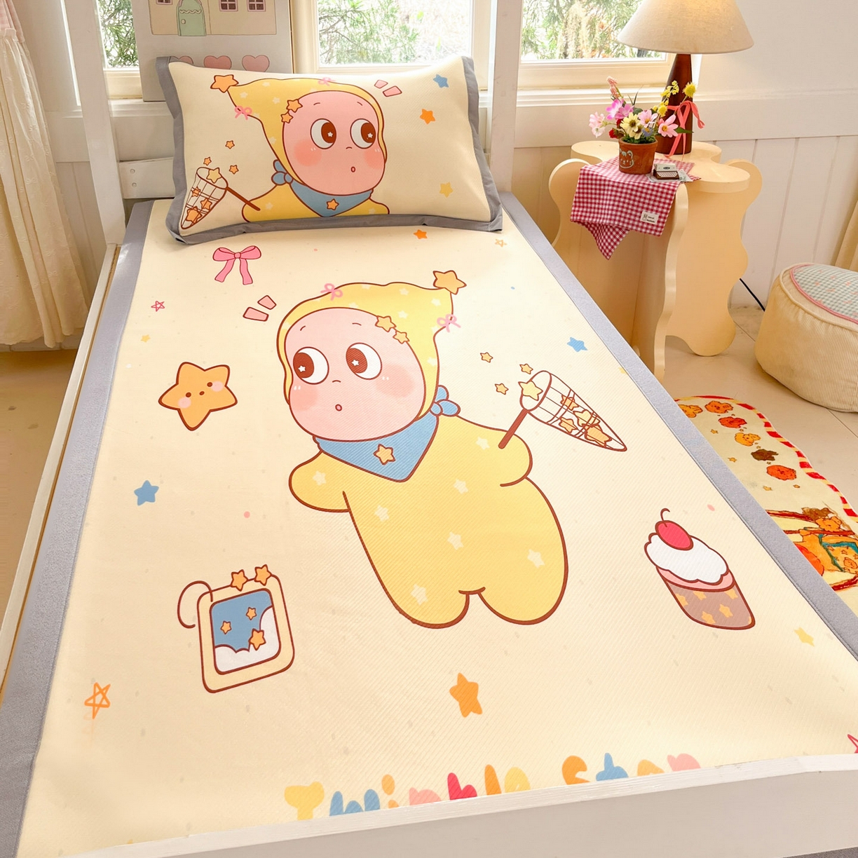 91家纺网 家纺一手货源 找家纺 川悦生活 2026新款凉豆豆大阪卡通学生床凉席席子凉席 亮星星