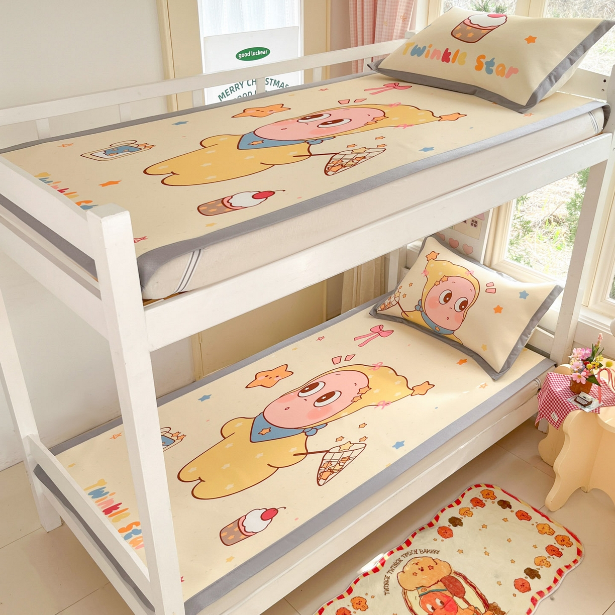 91家纺网 家纺一手货源 找家纺 川悦生活 2026新款凉豆豆大阪卡通学生床凉席席子凉席 亮星星