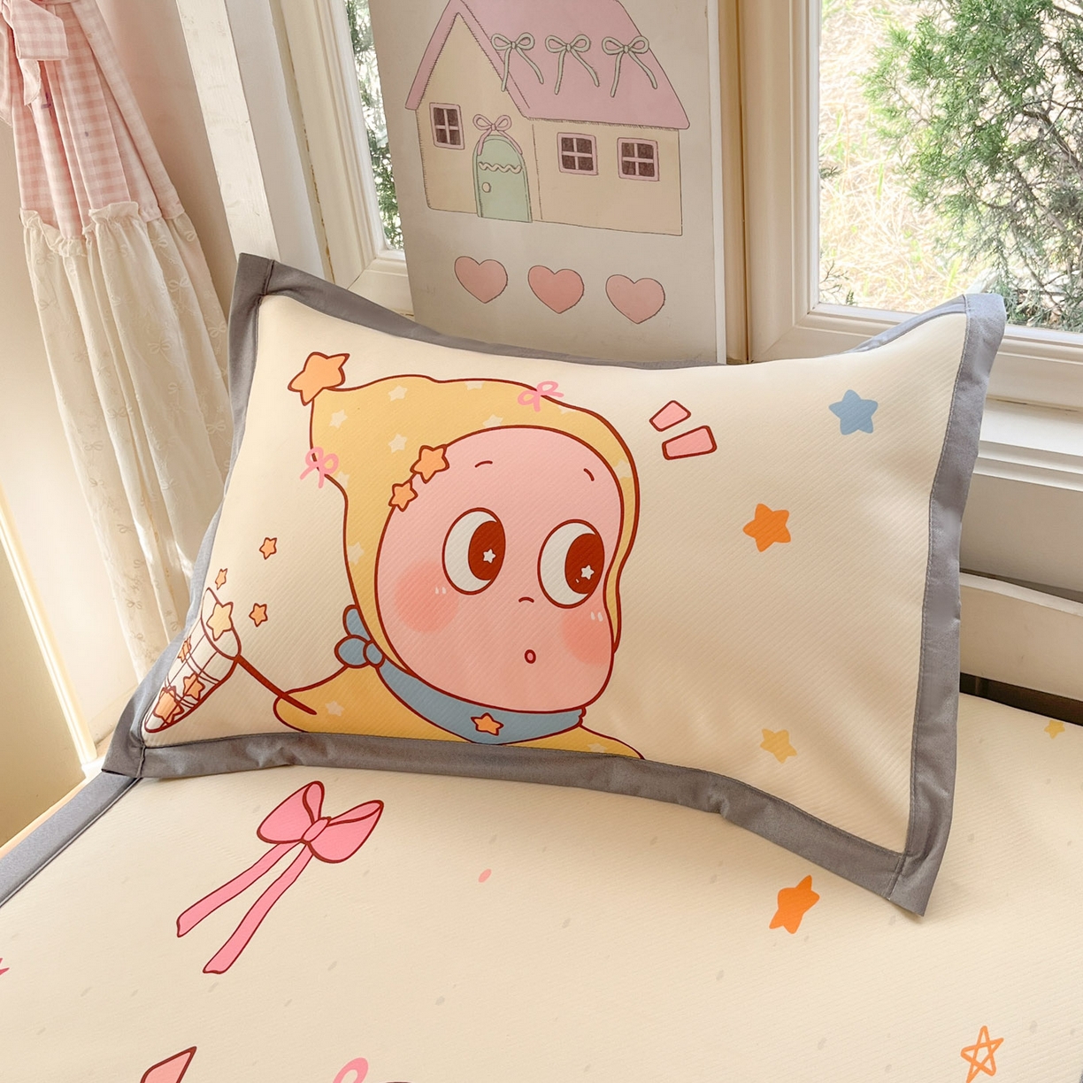 91家纺网 家纺一手货源 找家纺 川悦生活 2026新款凉豆豆大阪卡通学生床凉席席子凉席 亮星星