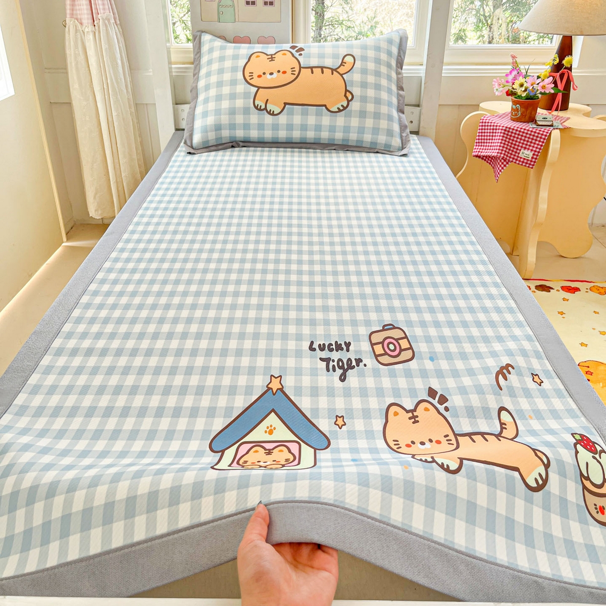 川悦生活 2026新款凉豆豆大阪卡通学生床凉席席子凉席 萌萌小奶虎