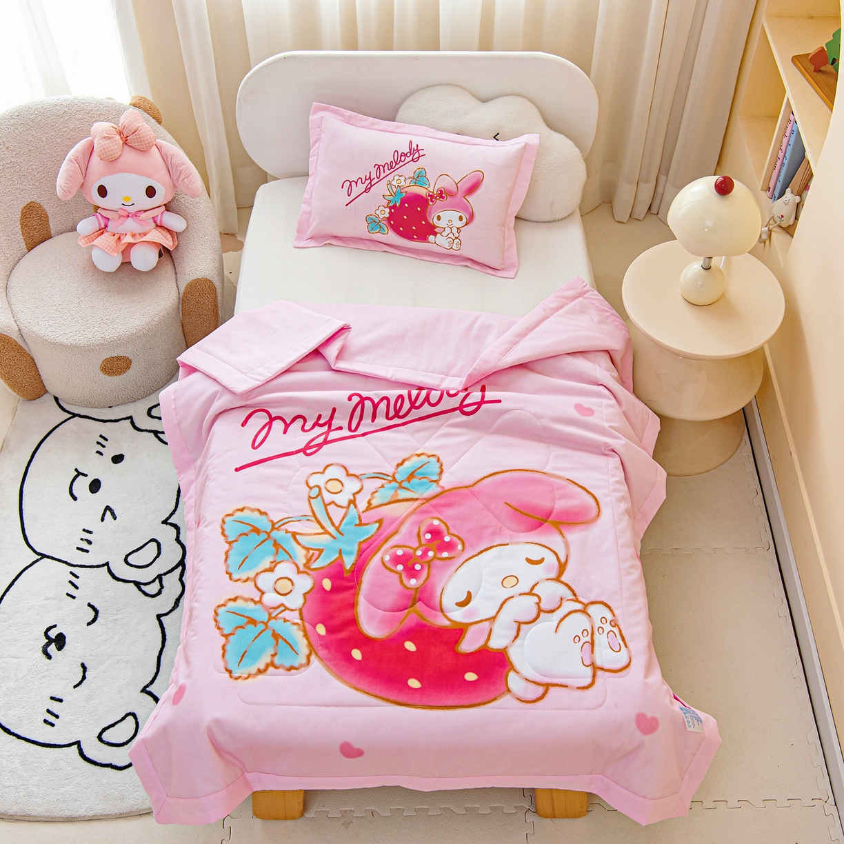 91家纺网 家纺一手货源 找家纺 （总）乐秀家纺 2026新款三丽鸥大版全棉幼儿园空调被纯棉儿童夏凉被