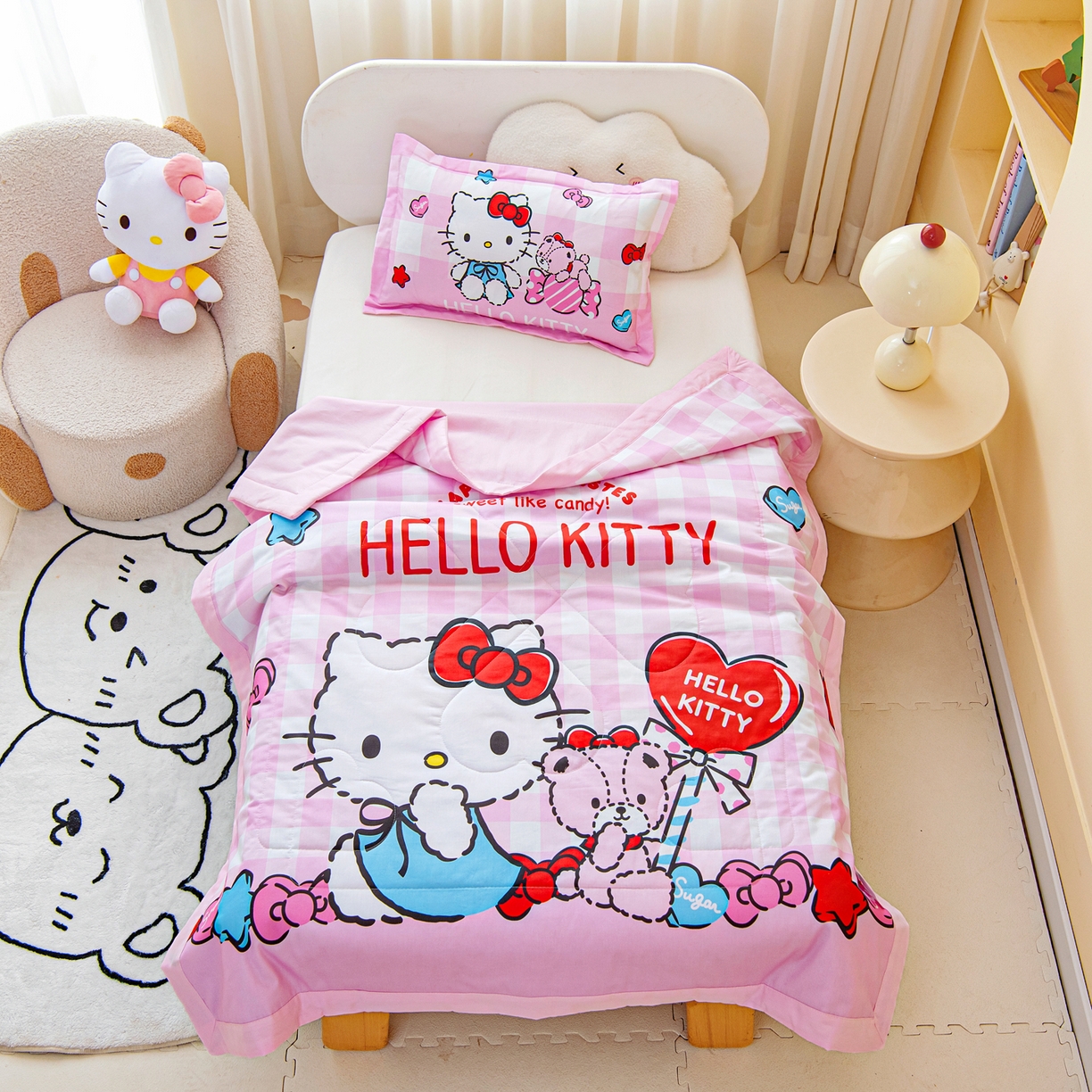 91家纺网 家纺一手货源 找家纺 （总）乐秀家纺 2026新款三丽鸥大版全棉幼儿园空调被纯棉儿童夏凉被