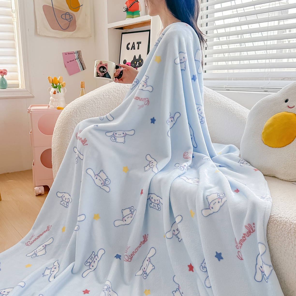 91家纺网 家纺一手货源 找家纺 博雅 2026新款三丽鸥小版牛奶绒盖毯午睡毯 小版-满版玉桂狗