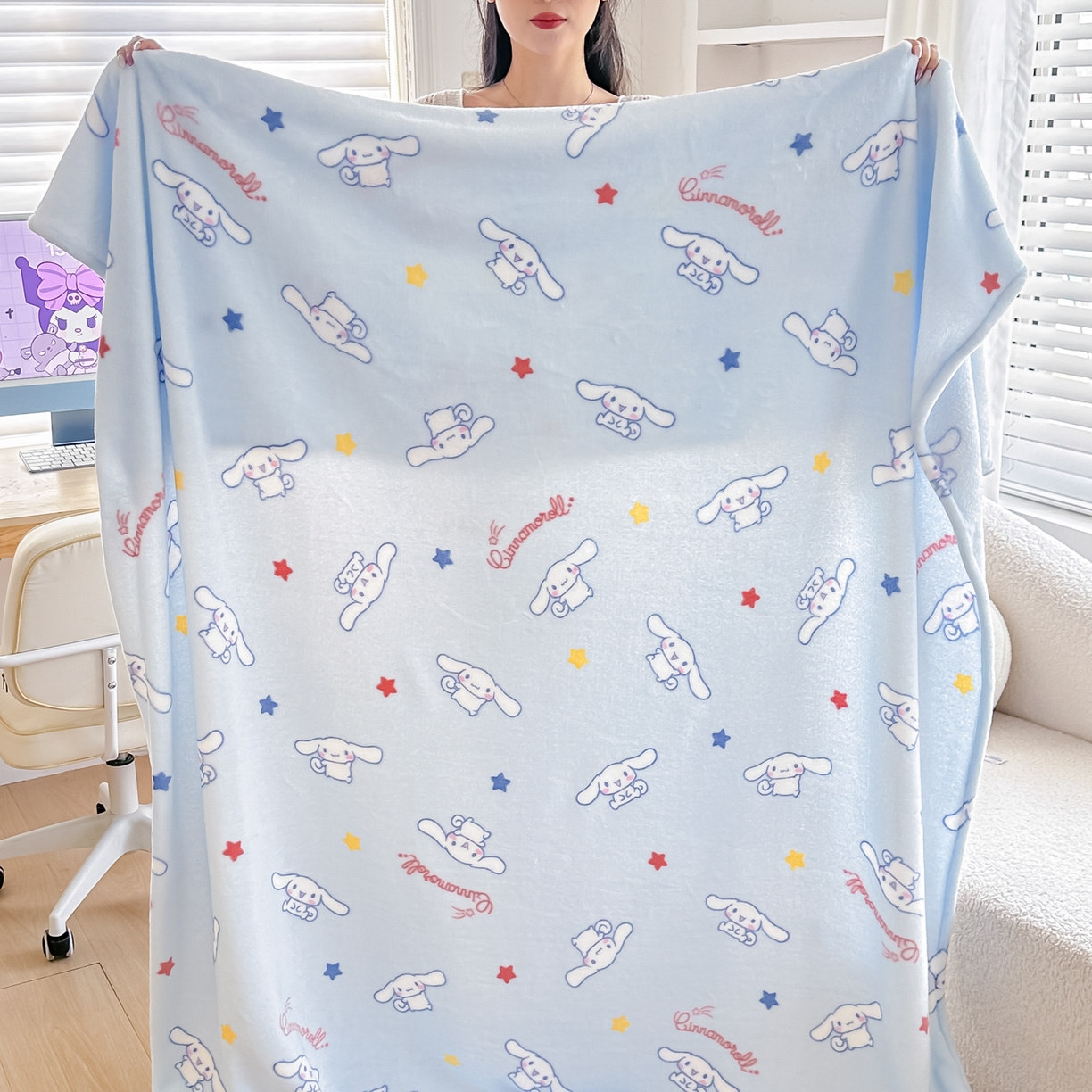 91家纺网 家纺一手货源 找家纺 博雅 2026新款三丽鸥小版牛奶绒盖毯午睡毯 小版-满版玉桂狗