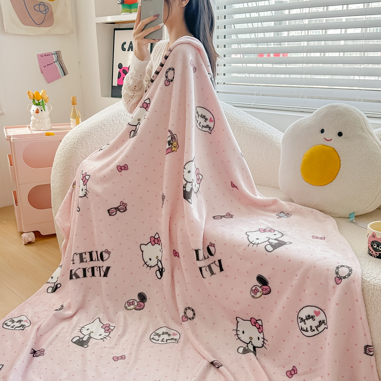 博雅 2026新款三丽鸥小版牛奶绒盖毯午睡毯 小版-美妆KT猫