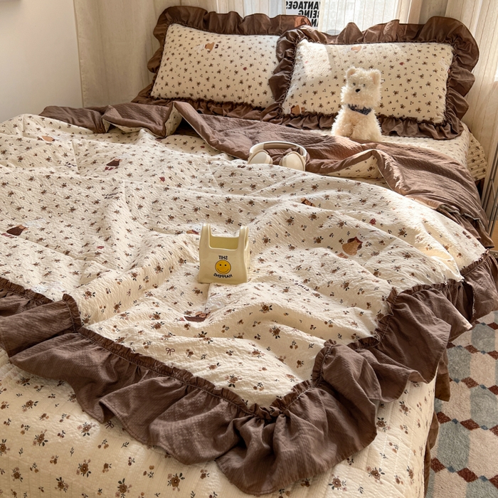 91家纺网 家纺一手货源 找家纺 梵希雅 2026新款床盖款花边夏被四件套 田园兔