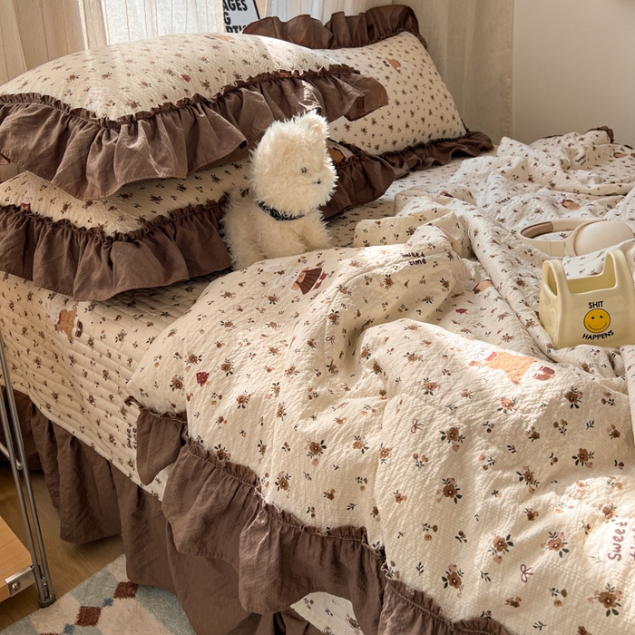 91家纺网 家纺一手货源 找家纺 梵希雅 2026新款床盖款花边夏被四件套 田园兔