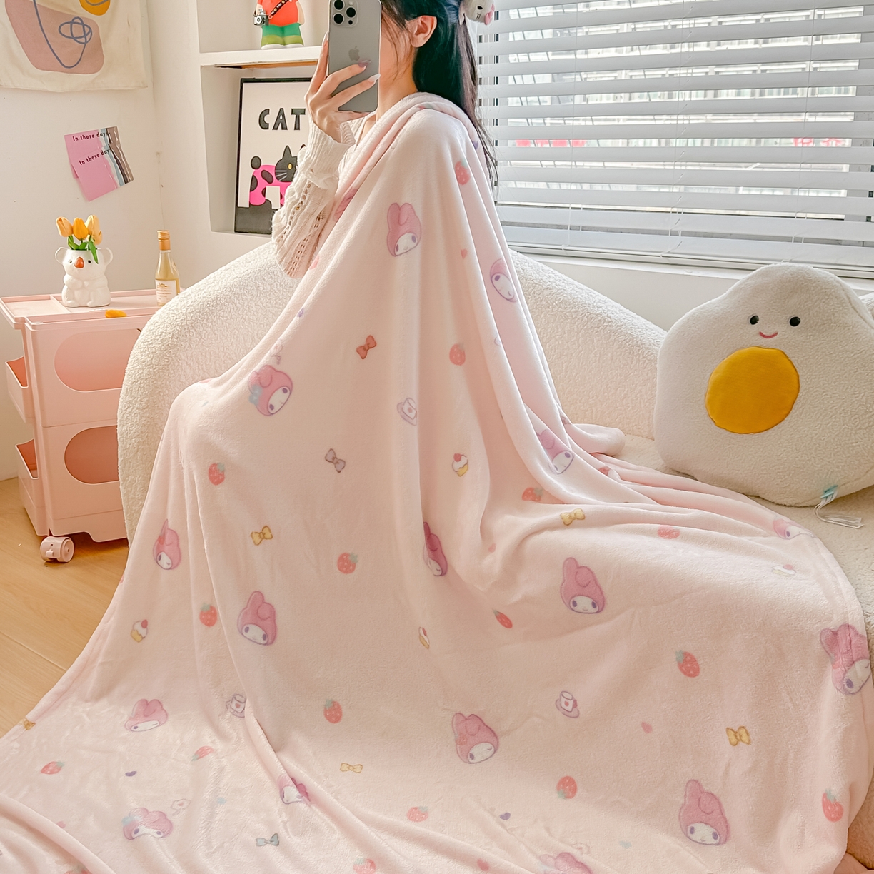 博雅 2026新款三丽鸥小版牛奶绒盖毯午睡毯 小版-下午茶美乐蒂