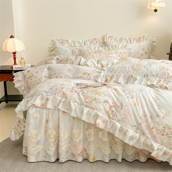 91家纺网 家纺一手货源 找家纺 （总）宜凡家纺 2026新款全棉数码印花单层床裙②号系列三件套