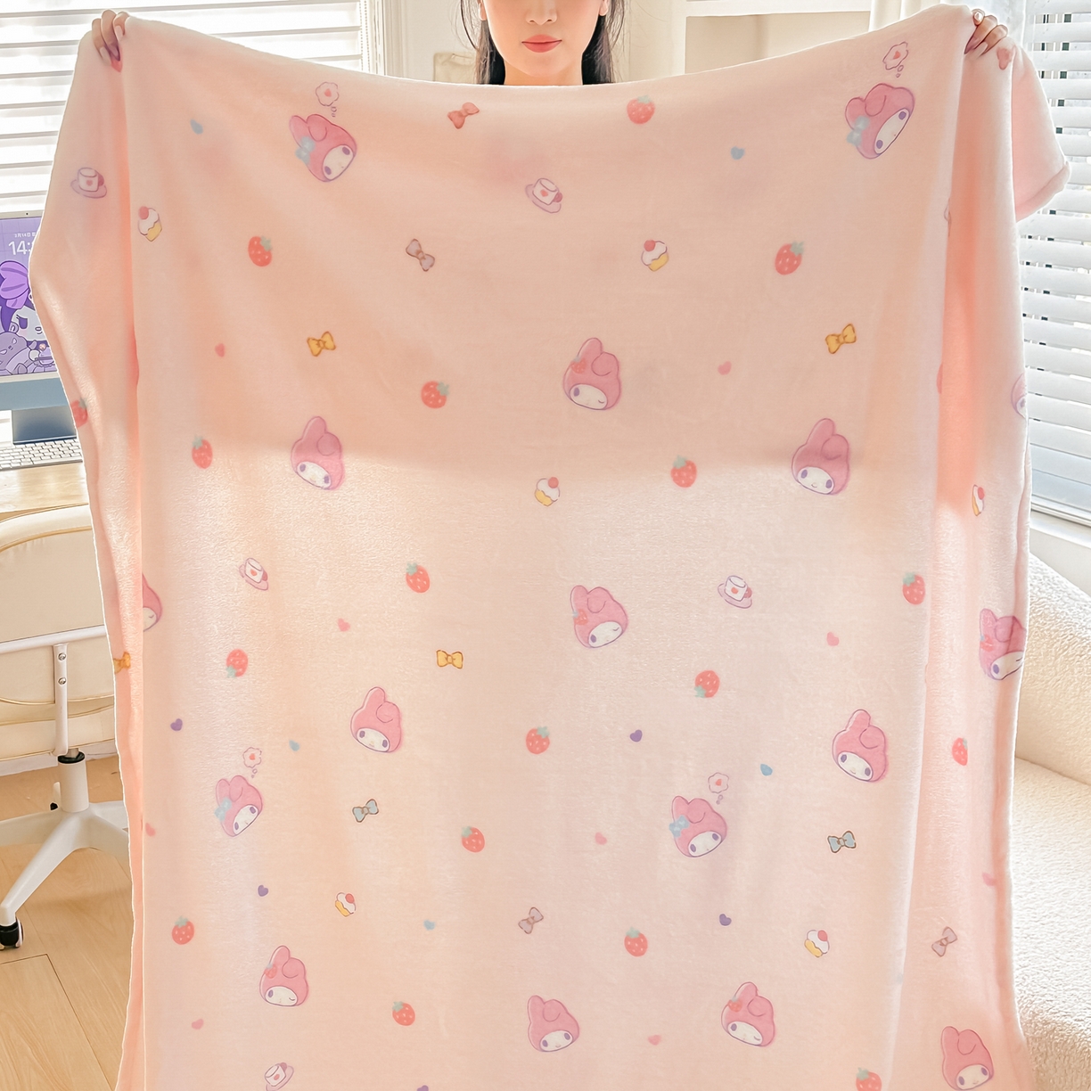 91家纺网 家纺一手货源 找家纺 博雅 2026新款三丽鸥小版牛奶绒盖毯午睡毯 小版-下午茶美乐蒂