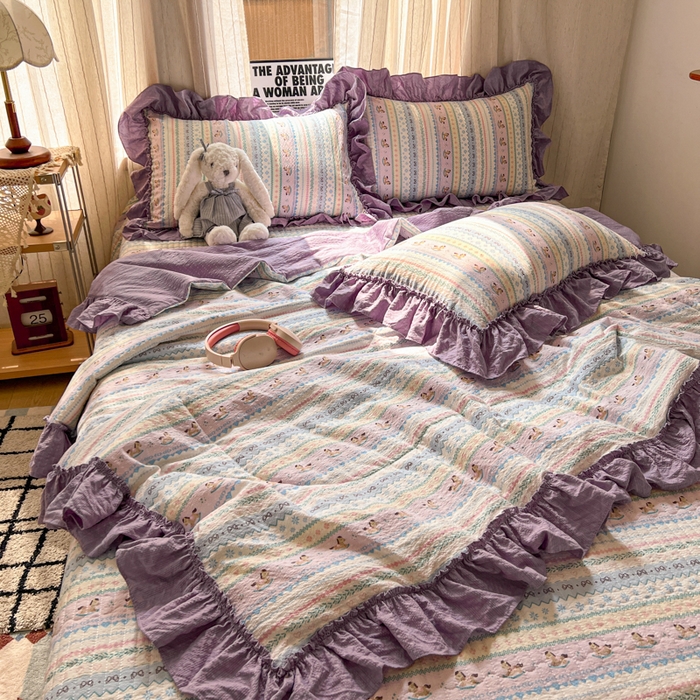 梵希雅 2026新款床盖款花边夏被四件套 甜心木马卷