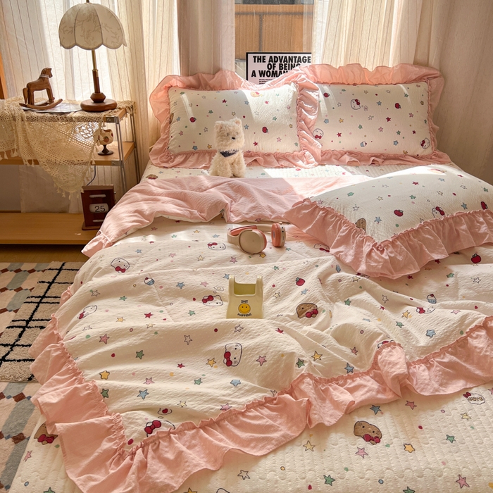 91家纺网 家纺一手货源 找家纺 梵希雅 2026新款床盖款花边夏被四件套 星光凯蒂