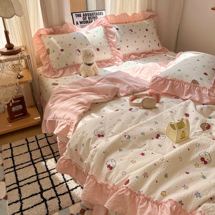 91家纺网 家纺一手货源 找家纺 梵希雅 2026新款床盖款花边夏被四件套 星光凯蒂