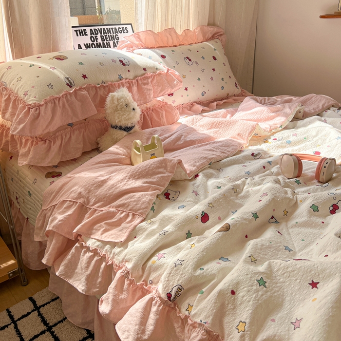 91家纺网 家纺一手货源 找家纺 梵希雅 2026新款床盖款花边夏被四件套 星光凯蒂