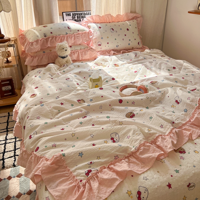 91家纺网 家纺一手货源 找家纺 梵希雅 2026新款床盖款花边夏被四件套 星光凯蒂