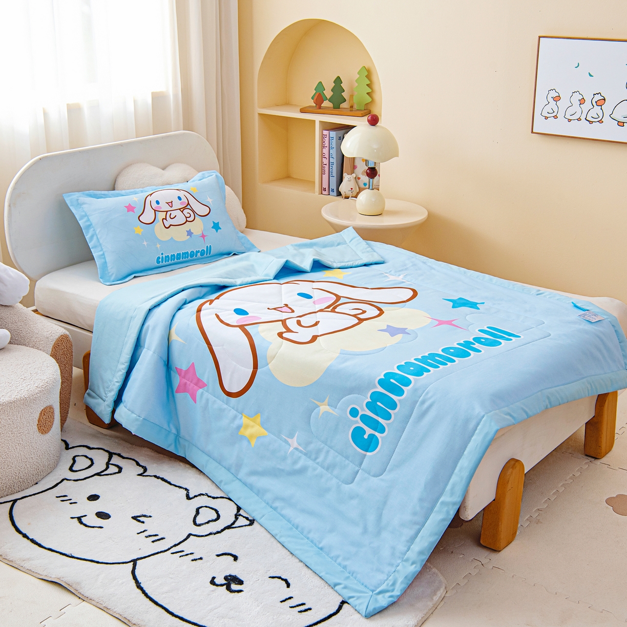 91家纺网 家纺一手货源 找家纺 乐秀家纺 2026新款三丽鸥大版全棉幼儿园空调被纯棉儿童夏凉被 星星玉桂狗