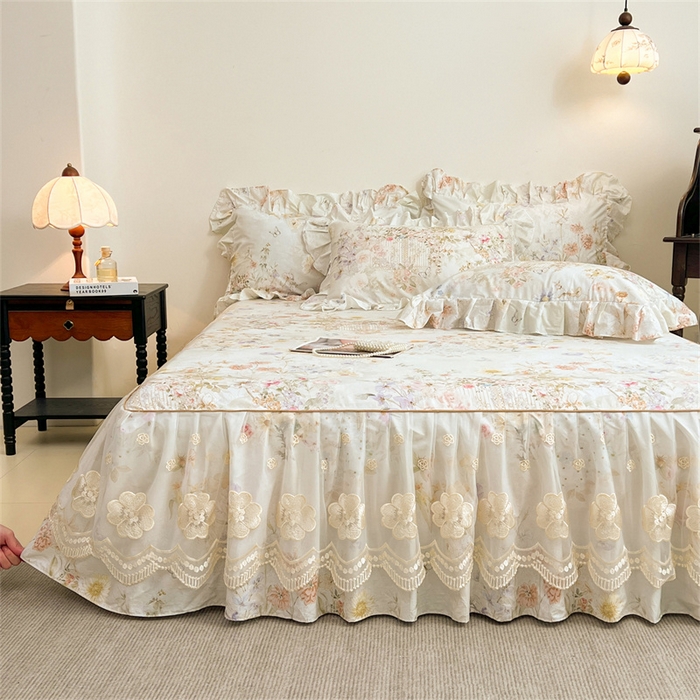 91家纺网 家纺一手货源 找家纺 宜凡家纺 2026新款全棉数码印花单层床裙②号系列三件套 春旭