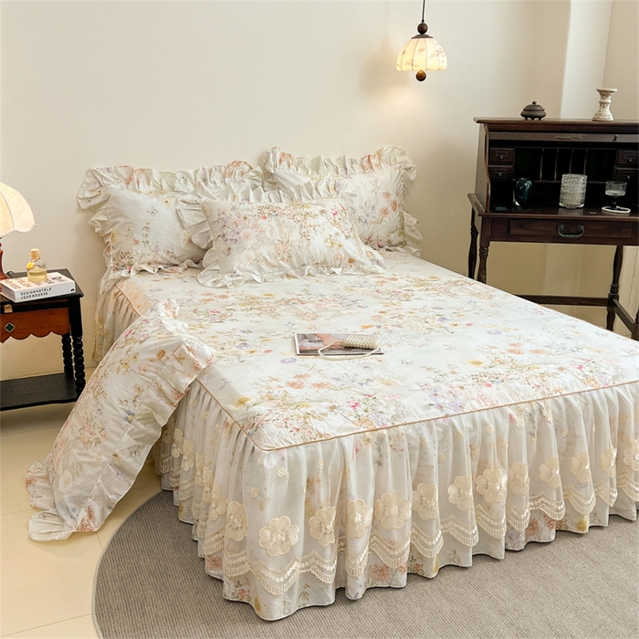 91家纺网 家纺一手货源 找家纺 宜凡家纺 2026新款全棉数码印花单层床裙②号系列三件套 春旭