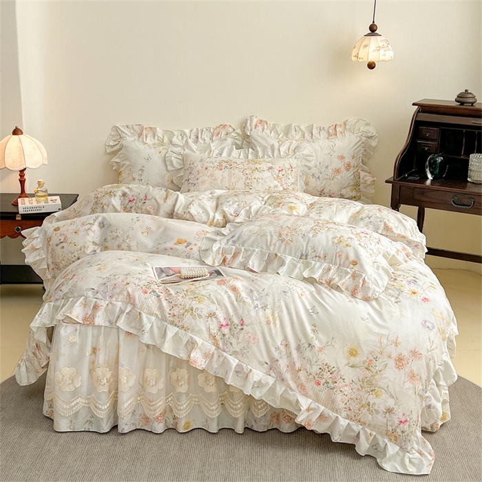 91家纺网 家纺一手货源 找家纺 宜凡家纺 2026新款全棉数码印花单层床裙②号系列三件套 春旭