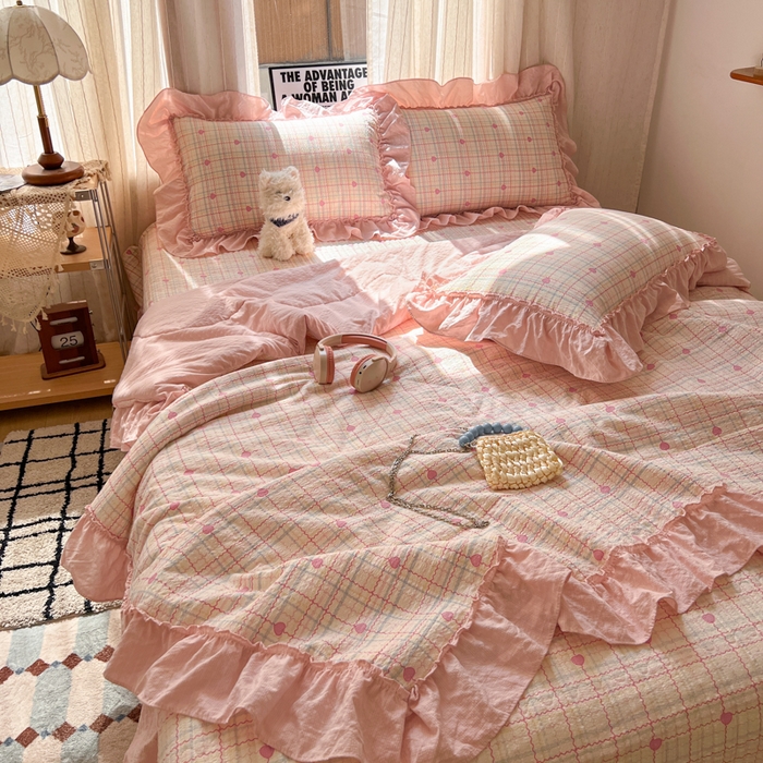 梵希雅 2026新款床盖款花边夏被四件套 予诗粉