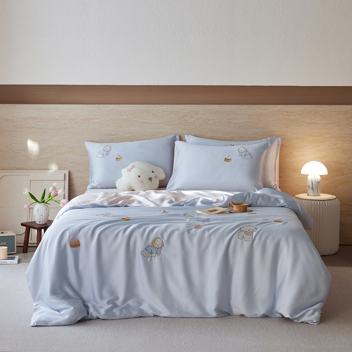 91家纺网 家纺一手货源 找家纺 （总）风向标家纺 2026新款兰精天丝绣花四件套-萌宠系列