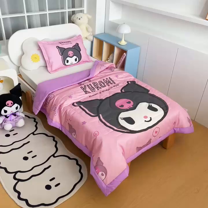 91家纺网 家纺一手货源 找家纺 乐秀家纺 2026新款三丽鸥大版全棉幼儿园空调被纯棉儿童夏凉被 黑酷使者