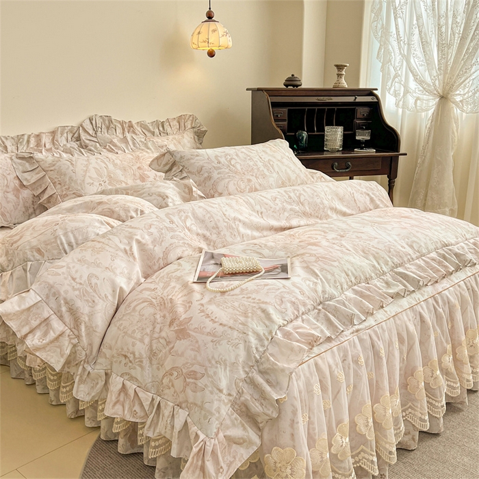 91家纺网 家纺一手货源 找家纺 宜凡家纺 2026新款全棉数码印花单层床裙②号系列三件套 禾暮