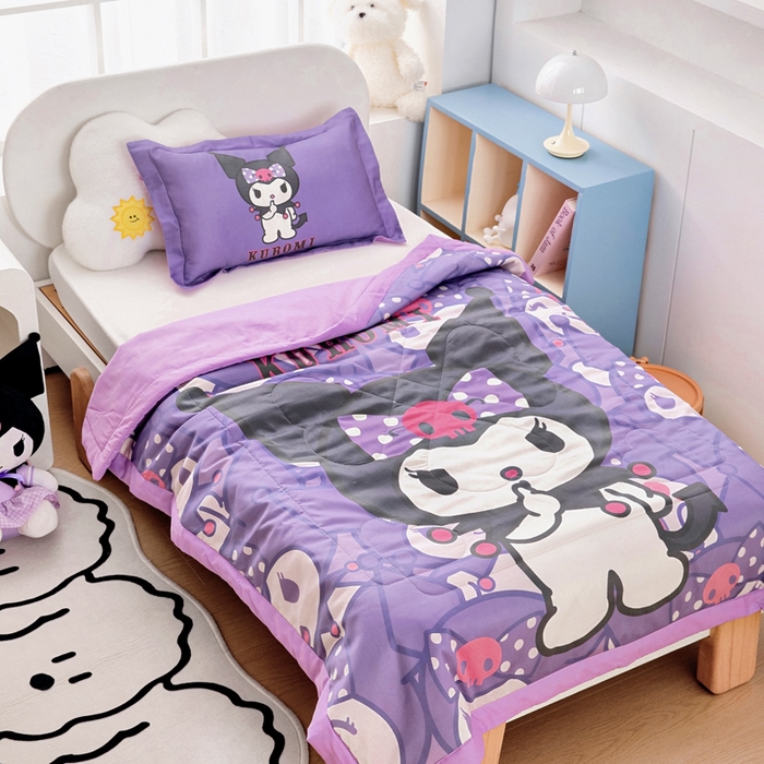 91家纺网 家纺一手货源 找家纺 乐秀家纺 2026新款三丽鸥大版全棉幼儿园空调被纯棉儿童夏凉被 可爱库洛米