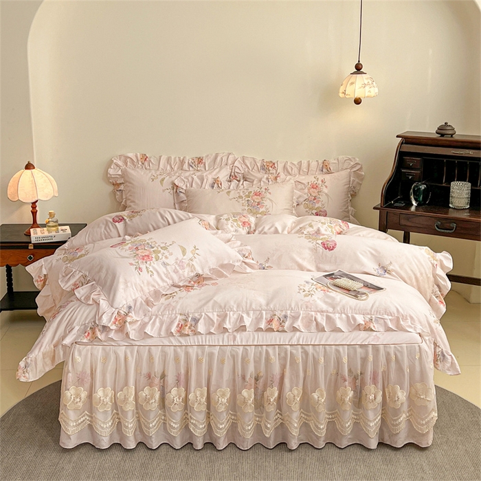 91家纺网 家纺一手货源 找家纺 宜凡家纺 2026新款全棉数码印花单层床裙②号系列三件套 澜晚