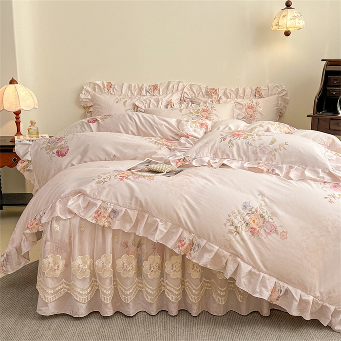 91家纺网 家纺一手货源 找家纺 宜凡家纺 2026新款全棉数码印花单层床裙②号系列三件套 澜晚