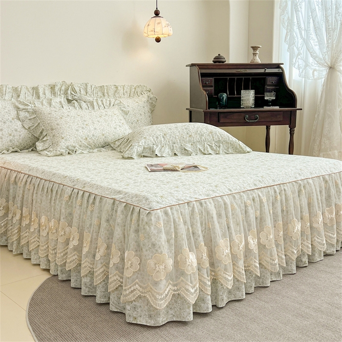 91家纺网 家纺一手货源 找家纺 宜凡家纺 2026新款全棉数码印花单层床裙②号系列三件套 茜野