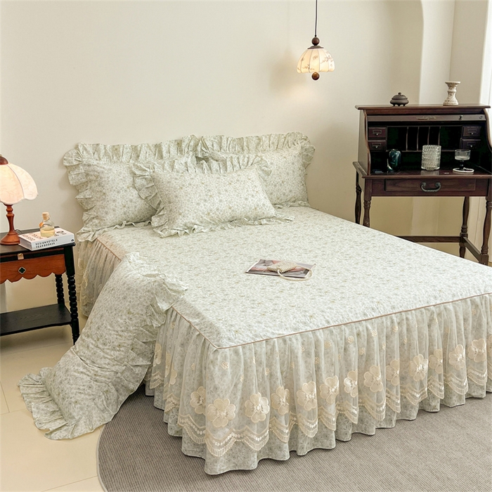 91家纺网 家纺一手货源 找家纺 宜凡家纺 2026新款全棉数码印花单层床裙②号系列三件套 茜野