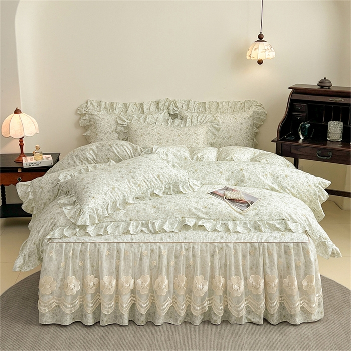 91家纺网 家纺一手货源 找家纺 宜凡家纺 2026新款全棉数码印花单层床裙②号系列三件套 茜野