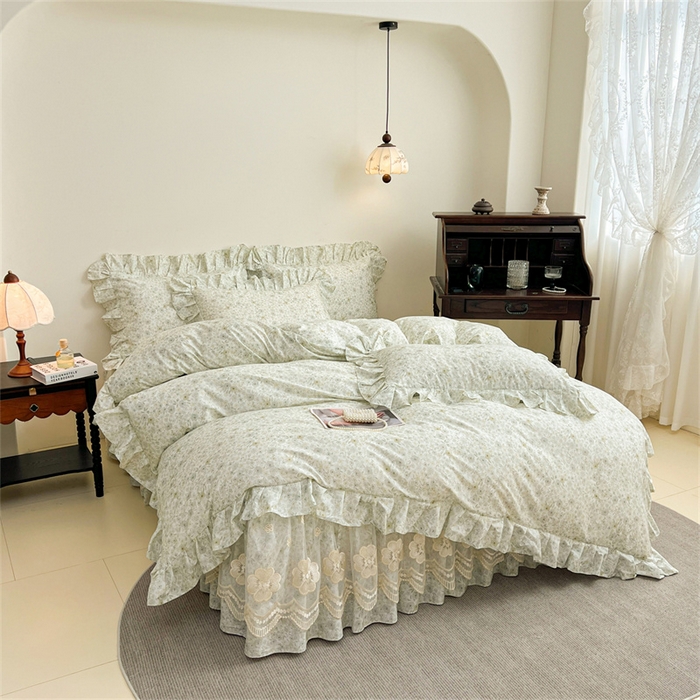 91家纺网 家纺一手货源 找家纺 宜凡家纺 2026新款全棉数码印花单层床裙②号系列三件套 茜野