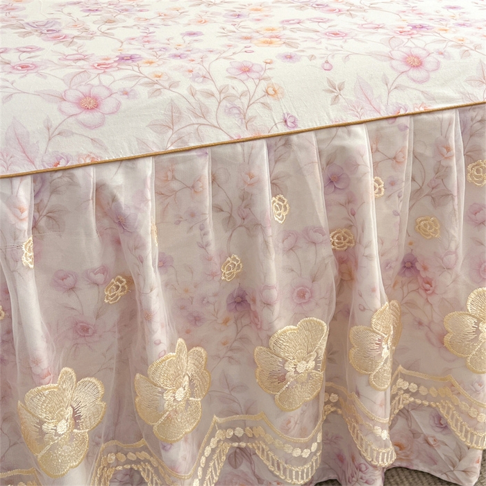 91家纺网 家纺一手货源 找家纺 宜凡家纺 2026新款全棉数码印花单层床裙②号系列三件套 恬静