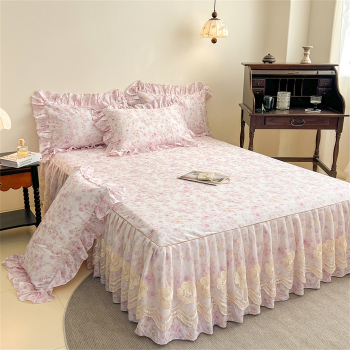 91家纺网 家纺一手货源 找家纺 宜凡家纺 2026新款全棉数码印花单层床裙②号系列三件套 恬静