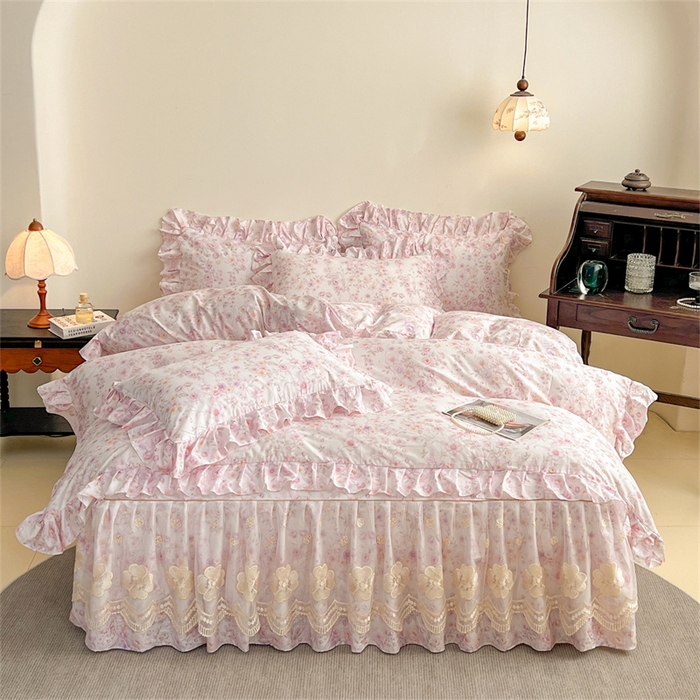 91家纺网 家纺一手货源 找家纺 宜凡家纺 2026新款全棉数码印花单层床裙②号系列三件套 恬静