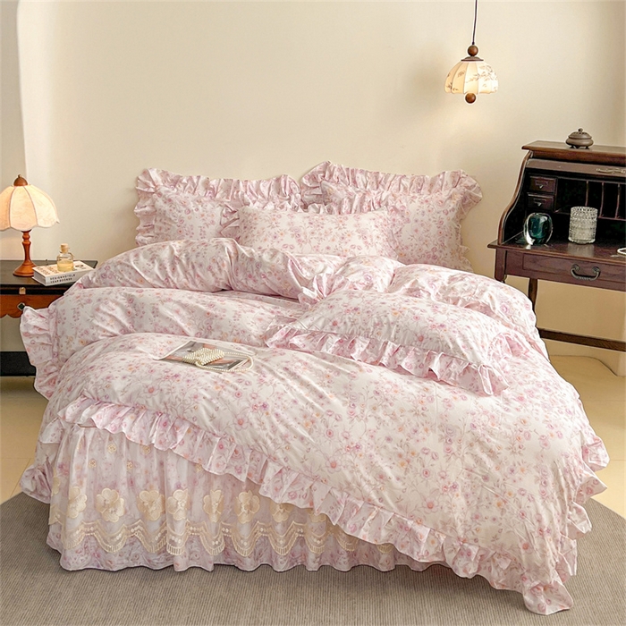 91家纺网 家纺一手货源 找家纺 宜凡家纺 2026新款全棉数码印花单层床裙②号系列三件套 恬静