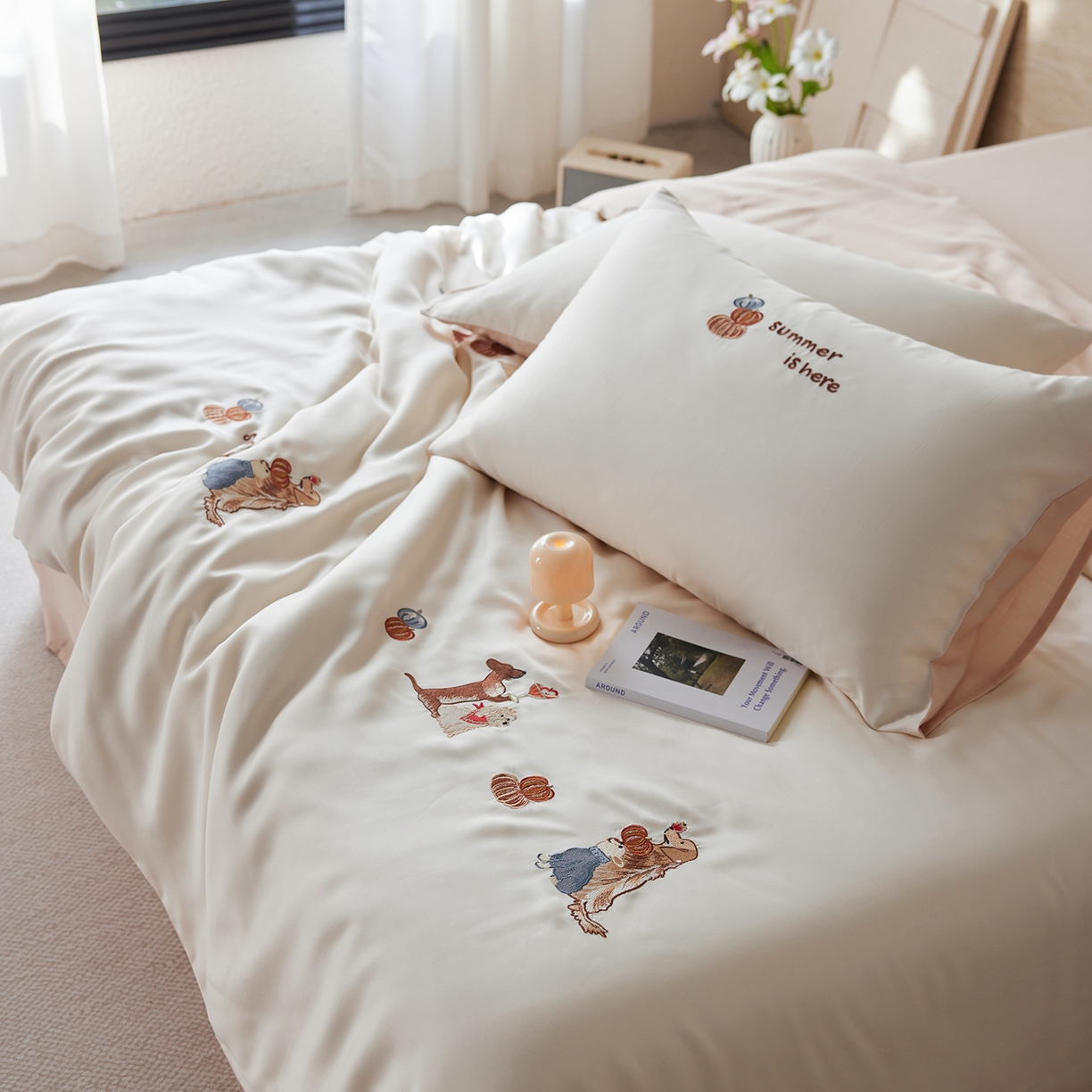 91家纺网 家纺一手货源 找家纺 风向标家纺 2026新款兰精天丝绣花四件套-萌宠系列 南瓜夏语