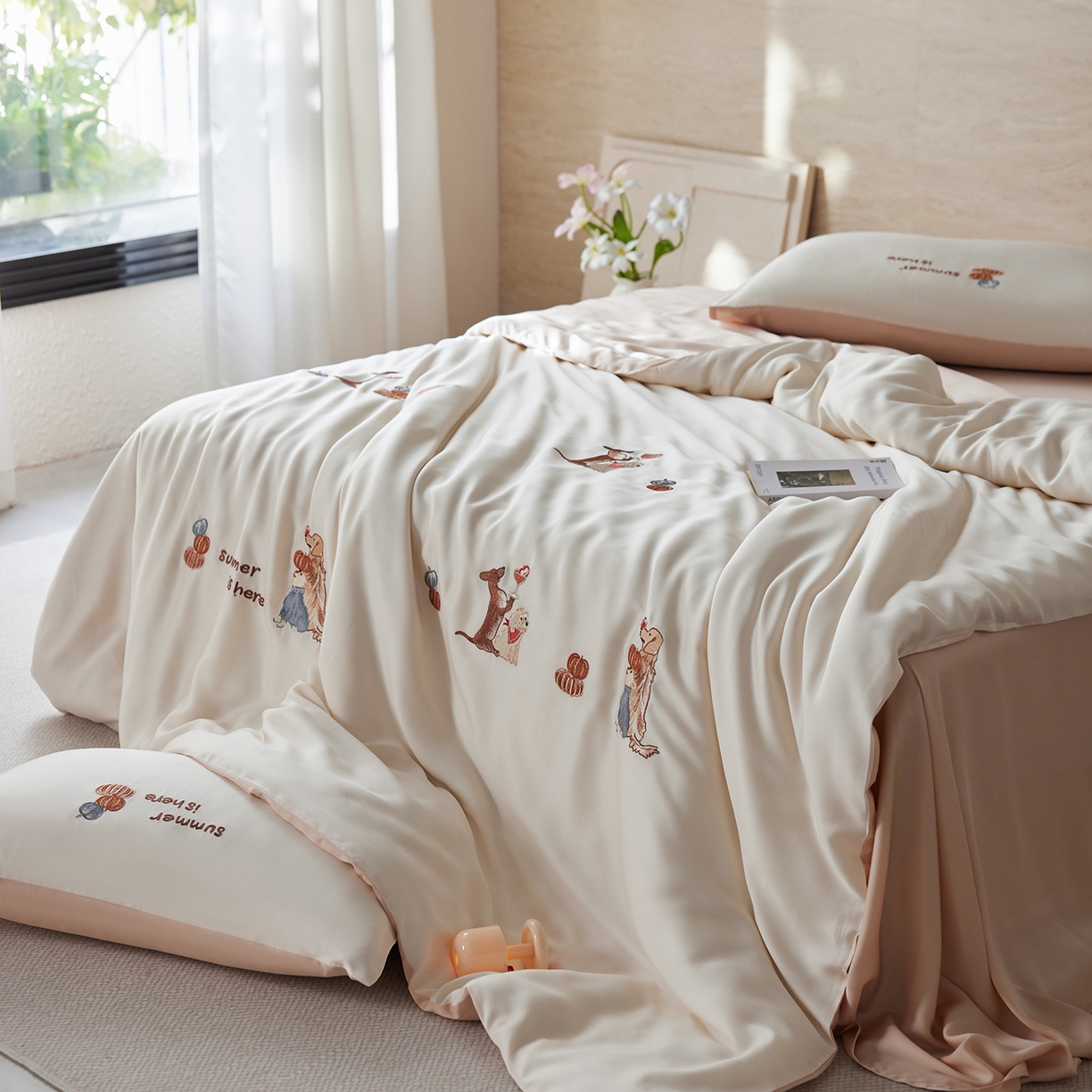 91家纺网 家纺一手货源 找家纺 风向标家纺 2026新款兰精天丝绣花四件套-萌宠系列 南瓜夏语