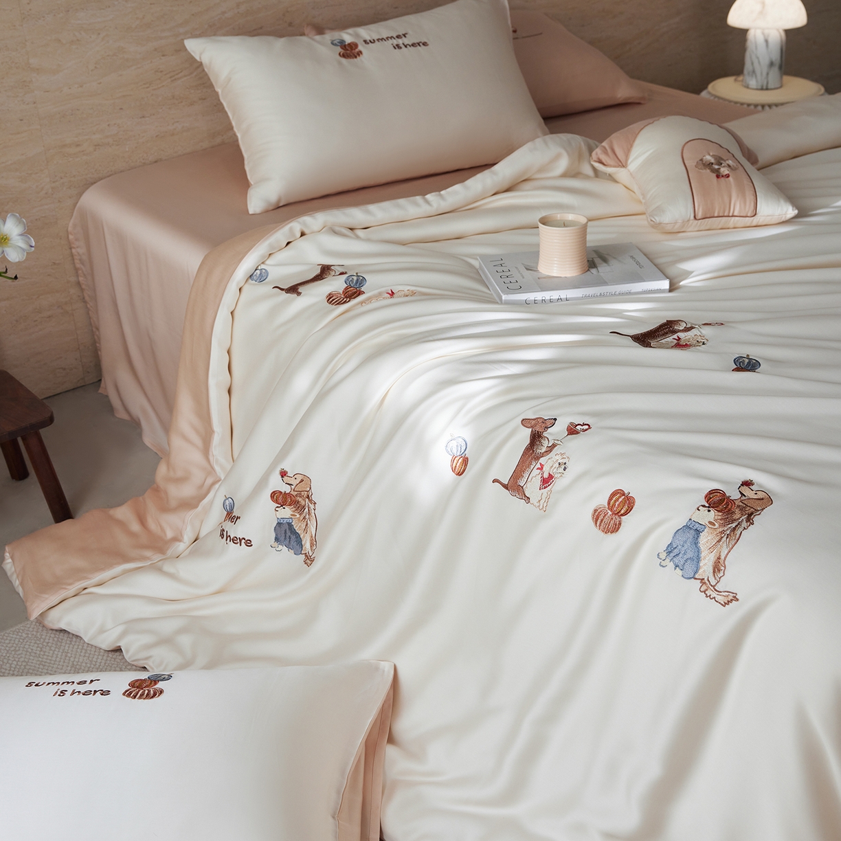 91家纺网 家纺一手货源 找家纺 风向标家纺 2026新款兰精天丝绣花四件套-萌宠系列 南瓜夏语