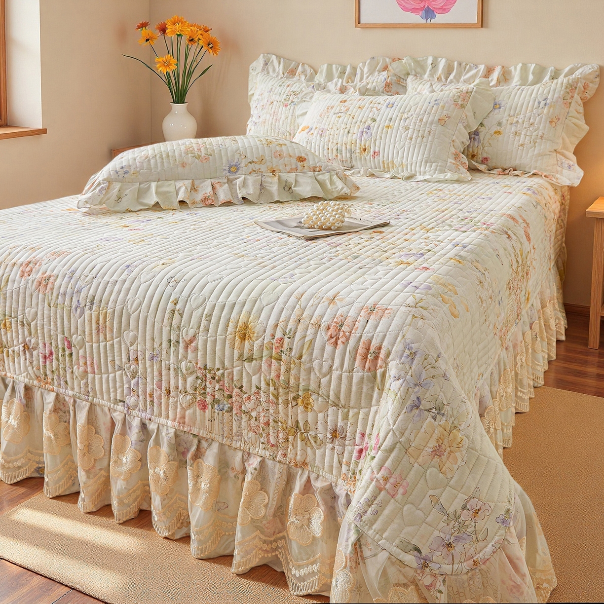 91家纺网 家纺一手货源 找家纺 宜凡家纺 2026新款全棉数码印花床盖②号系列四件套 春旭