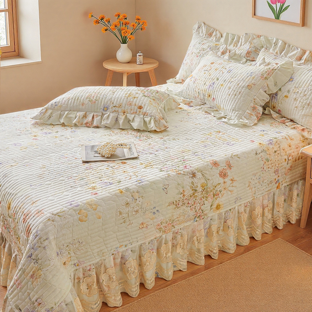 91家纺网 家纺一手货源 找家纺 宜凡家纺 2026新款全棉数码印花床盖②号系列四件套 春旭