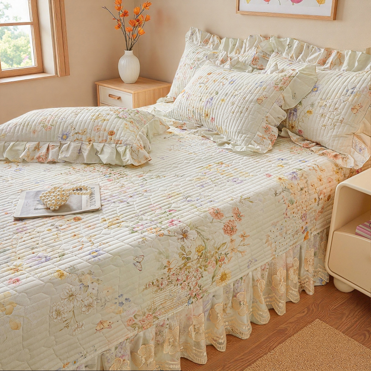 91家纺网 家纺一手货源 找家纺 宜凡家纺 2026新款全棉数码印花床盖②号系列四件套 春旭