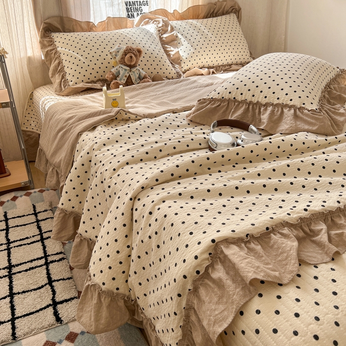 91家纺网 家纺一手货源 找家纺 梵希雅 2026新款床盖款花边夏被四件套 棕星点