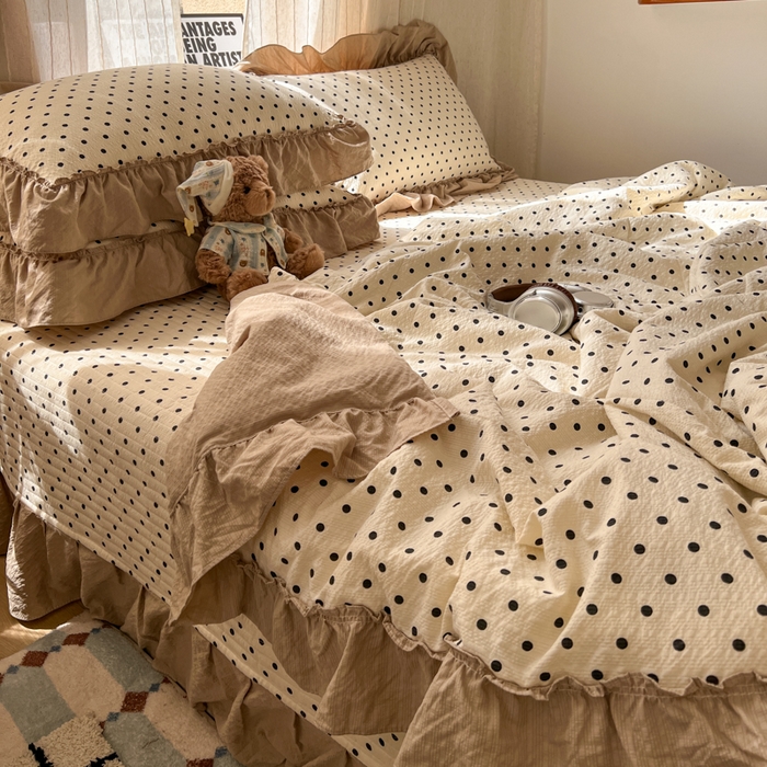 91家纺网 家纺一手货源 找家纺 梵希雅 2026新款床盖款花边夏被四件套 棕星点