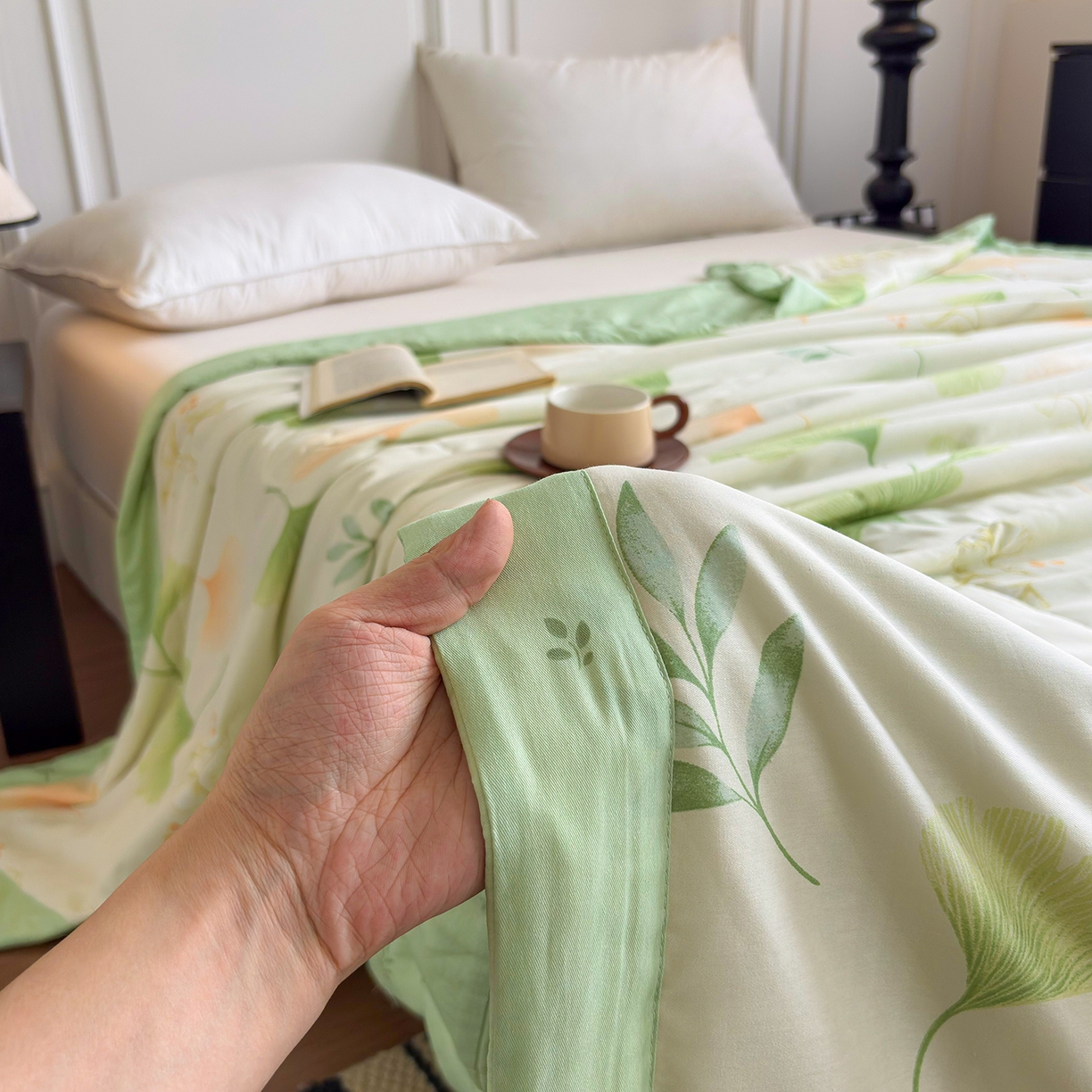 91家纺网 家纺一手货源 找家纺 宜梦家居 （全网最低价）2026新款亲肤新疆棉印花夏被系列 青绿银叶