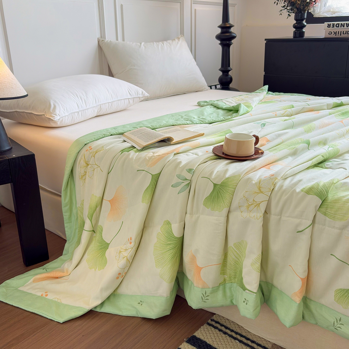 91家纺网 家纺一手货源 找家纺 宜梦家居 （全网最低价）2026新款亲肤新疆棉印花夏被系列 青绿银叶