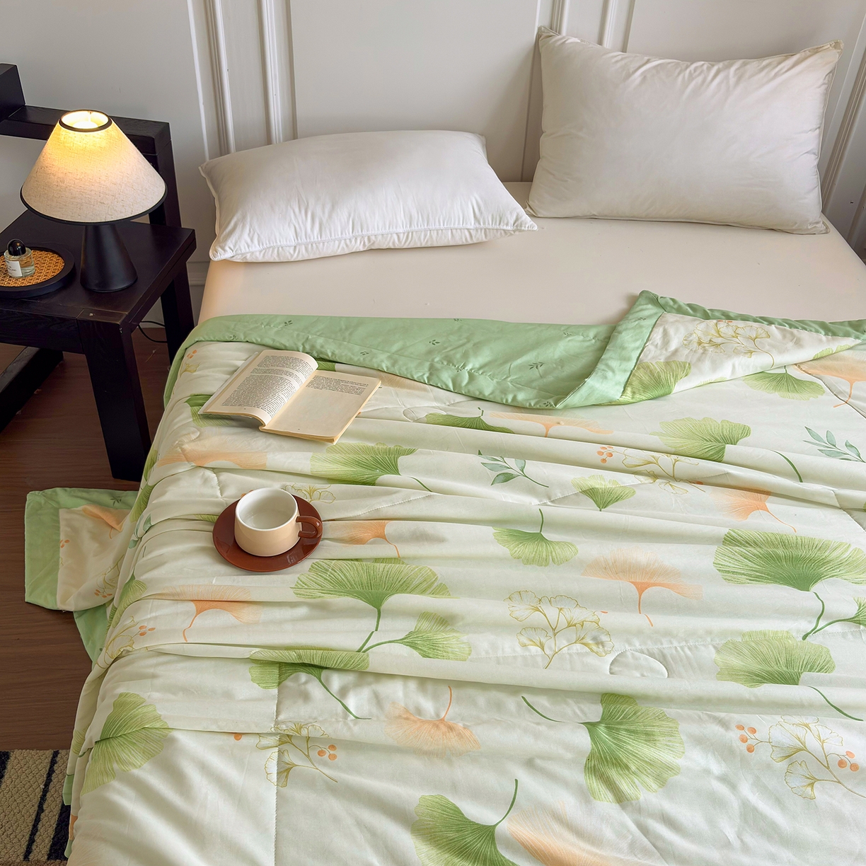 91家纺网 家纺一手货源 找家纺 宜梦家居 （全网最低价）2026新款亲肤新疆棉印花夏被系列 青绿银叶