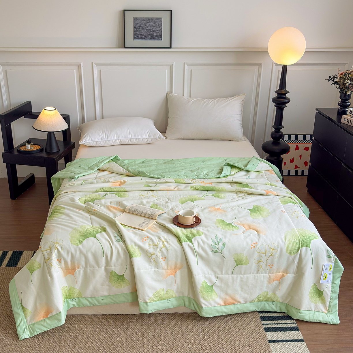 91家纺网 家纺一手货源 找家纺 宜梦家居 （全网最低价）2026新款亲肤新疆棉印花夏被系列 青绿银叶